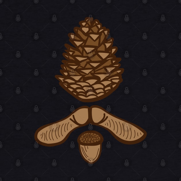 "Tree Seeds" Brown Pinecone and Helicopter and Acorn by Boreal-Witch